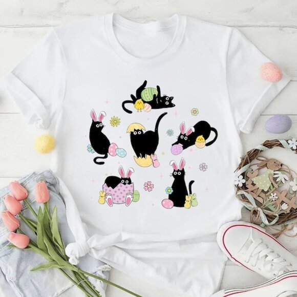 Tops - Happy Easter Cat T-shirt, Bunny Kitten Shirt